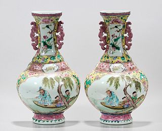 Two Chinese Enameled Porcelain Vase-Form Planters