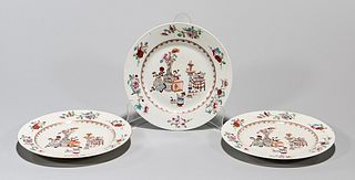Group of Three Chinese Enameled Porcelain Plates