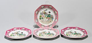 Set of Four Chinese Enameled Porcelain Plates