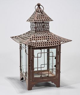 Chinese Metal and Glass Hanging Lantern
