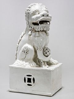 Chinese White Glazed Porcelain Fo Lion