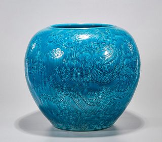 Large Chinese Blue Glazed Porcelain Water Pot