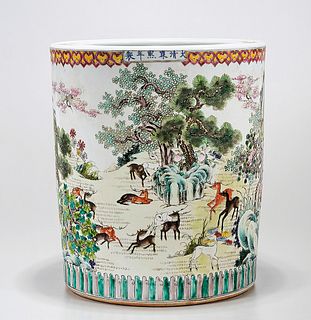 Large Chinese Enameled Porcelain Brush Pot