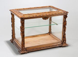 Vintage Carved Wood and Glass Display Case