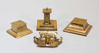 Group of Four Vintage Brass Inkwells