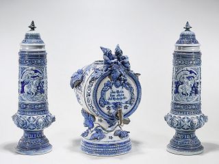 Blue and White Ceramic German-Style Model Beer Stein Group