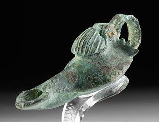 Near-Choice Roman Bronze Oil Lamp Seashell Lid