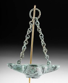 Byzantine Leaded Bronze Oil Lamp & Chain