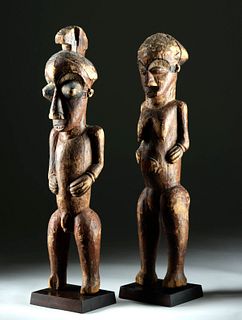 Pair of Early 20th C. Kuba Wooden Initiation Figures