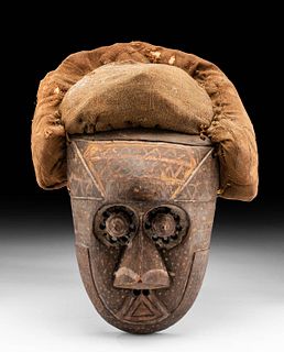 Mid-20th C. African Kuba Bushoong Wood Face Mask