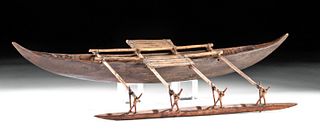 19th C. Caroline Islands Wood Outrigger Canoe Model
