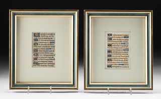 2 Framed 15th C. European Illuminated Manuscript Pages