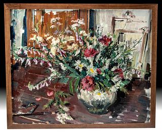 Framed 20th C. S. Coox Floral Still Life, ex Christie's