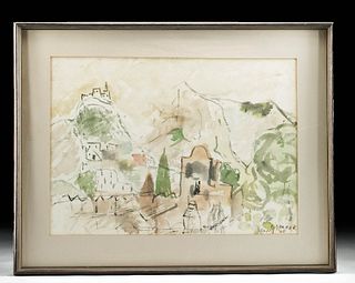 Framed Signed  F. Draper Watercolor of Capri, 1963