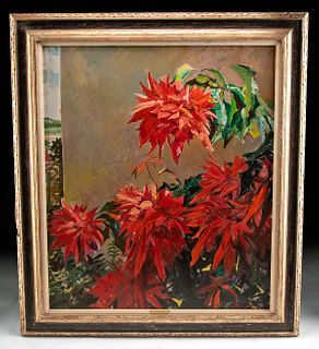 Framed William Draper Painting - Poinsettia, 1970