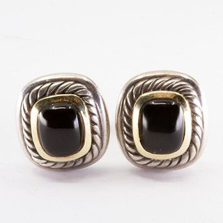 GIA David Yurman sterling silver, gold and onyx "albion" earrings