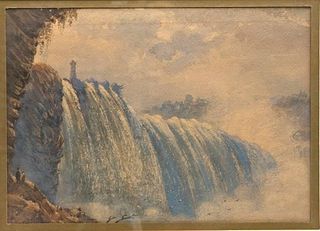 hudson river school initialled Niagara Falls Watercolor