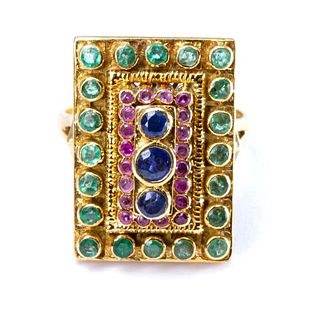 Ilias Lalaounis 18k Gold, Sapphire, Ruby and Emerald Ring