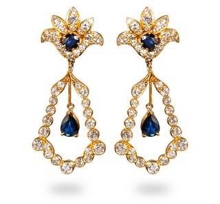 GIA Gold, Sapphire and Diamond pair of earrings