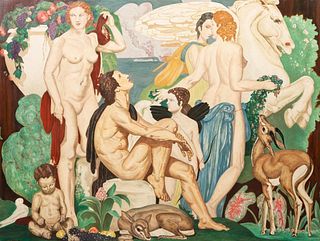 Impressive Large scale art nouveau, art deco oil painting