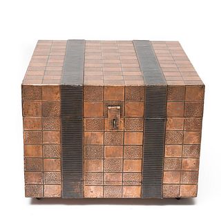 Maitland-Smith Style Copper Clad Trunk Side Table