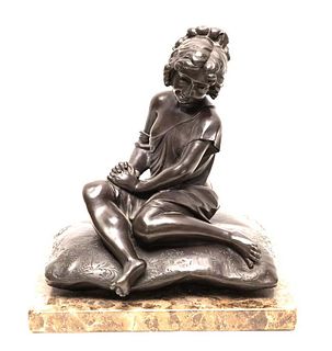 A. Moreau Signed "Girl on Pillow" Bronze Sculpture