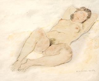 Raphael SoyerÂ Reclining nudeÂ Pencil and watercolor on paper
