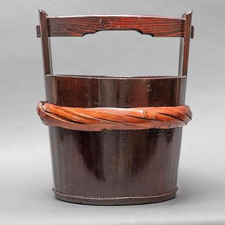asian vintage wooden water or rice bucket