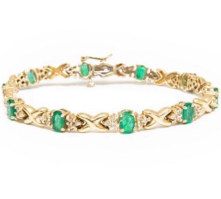 GIA Gold and emerald bracelet with diamonds 7"