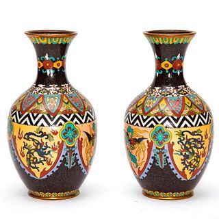 Asian pair cloisonne small vases