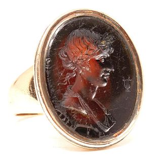 Victorian Gold and Garnet Intaglio signet Ring Circa 1860