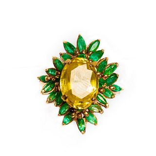 GIA 4.23ct yellow sapphire and emerald ring