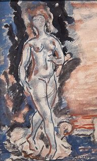 RenÃ© Buthaud Midcentury Nude Study, Signed Gouache on Paper