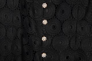 Black circle lace gold button blouse