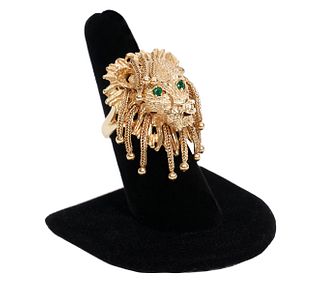 14K YG Articulated Lion's Head Ring