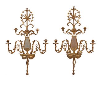 Pr. Italian Gilt Carved Wood and Mirrored Sconces