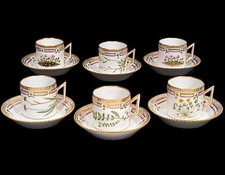 6 Flora Danica Chocolate Cup and Saucer Sets
