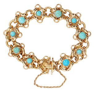 Turquoise and 18K YG Link Bracelet