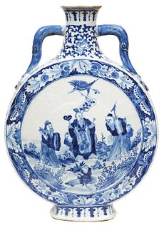 Large Chinese Blue & White Porcelain Moon Vase