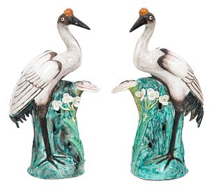 Pr. Early 20th C. Chinese Porcelain Cranes