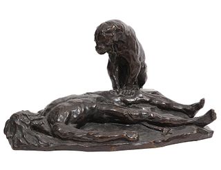 Lanfranchi Bronze 'A Mauled Indian & Jaguar'