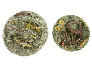 2 Portuguese Palissy Ware Plates by Jose Cunha