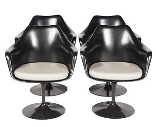 4 Knoll Black Tulip Armchairs w/ Seat Cushions