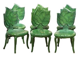 6 Hand Carved Bartolozzi & Maioli Leaf Chairs