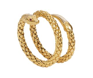 Chimento 18K Gold & Ruby Snake Coil Bracelet