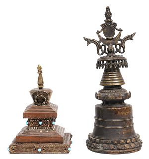 2 Bronze Tibetan Stupas