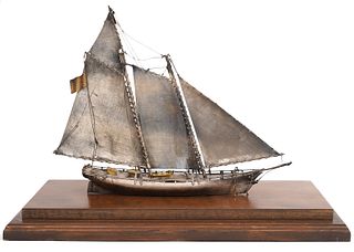 Sterling Silver 2 Mast Maritime Model of Schooner