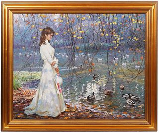 Guan Zeju 'Autumn Reflection' Oil Painting
