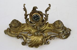 Antique Gilt Bronze Inkwell With Shell Decoration