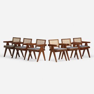 Pierre Jeanneret, Office Cane chairs from Chandigarh, set of six